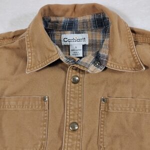 Vintage Carhartt Shirt Jacket Boys L YYS96BRN Duck Canvas Flannel Lined Shacket